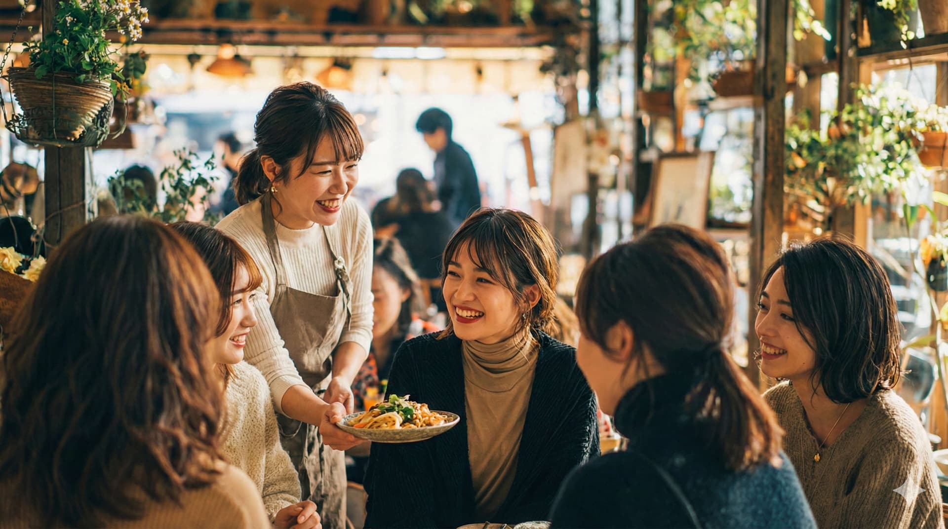 favyのシェア型フードホール - 共通席と複数店舗が並ぶ飲食フロア
